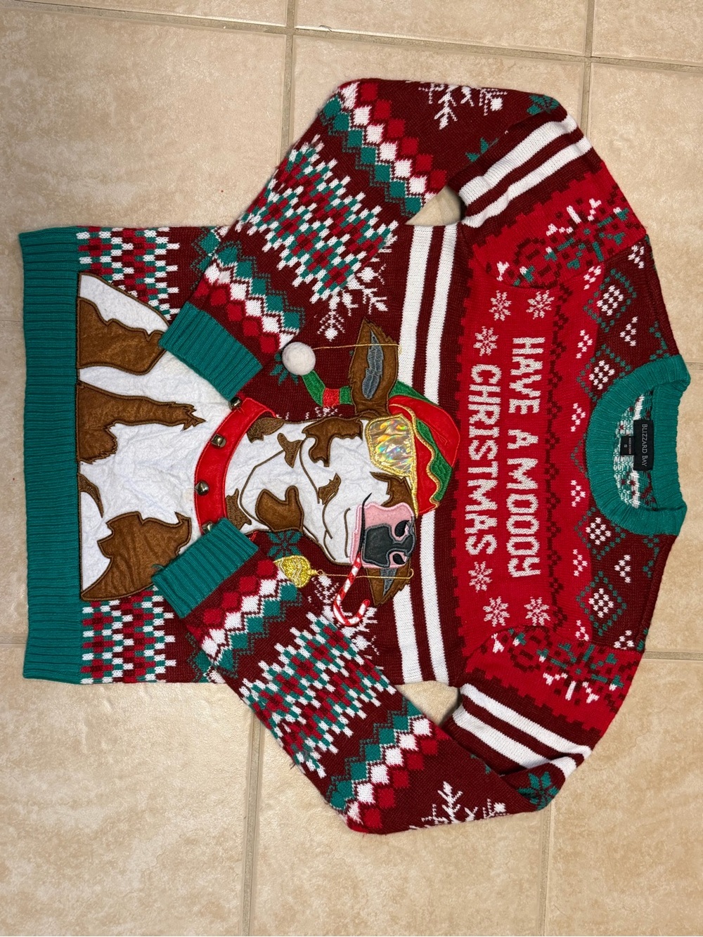 Have a Moooy Christmas Cow Sweater, Small